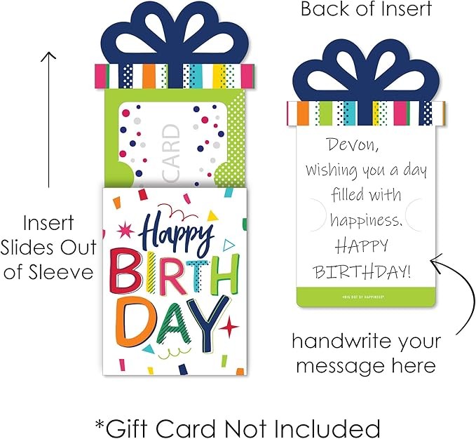 Big Dot of Happiness Cheerful Birthday Gift Card Holders - Colorful Celebration Money and Gift Card Sleeves, Premium Presentation Set with Envelopes, 8 Pack