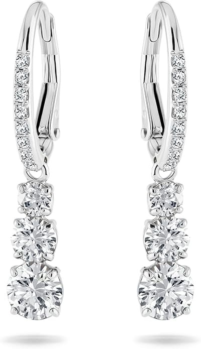 Swarovski Stilla Attract Trilogy Drop Pierced Earrings with White Crystals on a Rhodium Plated Setting with Hinged Closure