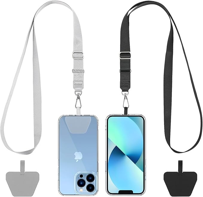CACOE Phone Lanyard 2 Pack-2× Adjustable Neck Strap,2× Phone Patches,Universal Cell Phone Multifuctional Patch Lanyards Compatible with Most Smartphones(Black+Gray)
