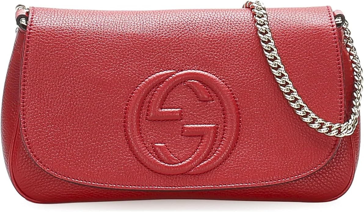 Gucci Soho Interlocking GG Red Leather Chain Flap Shoulder Bag Handbag Italy New