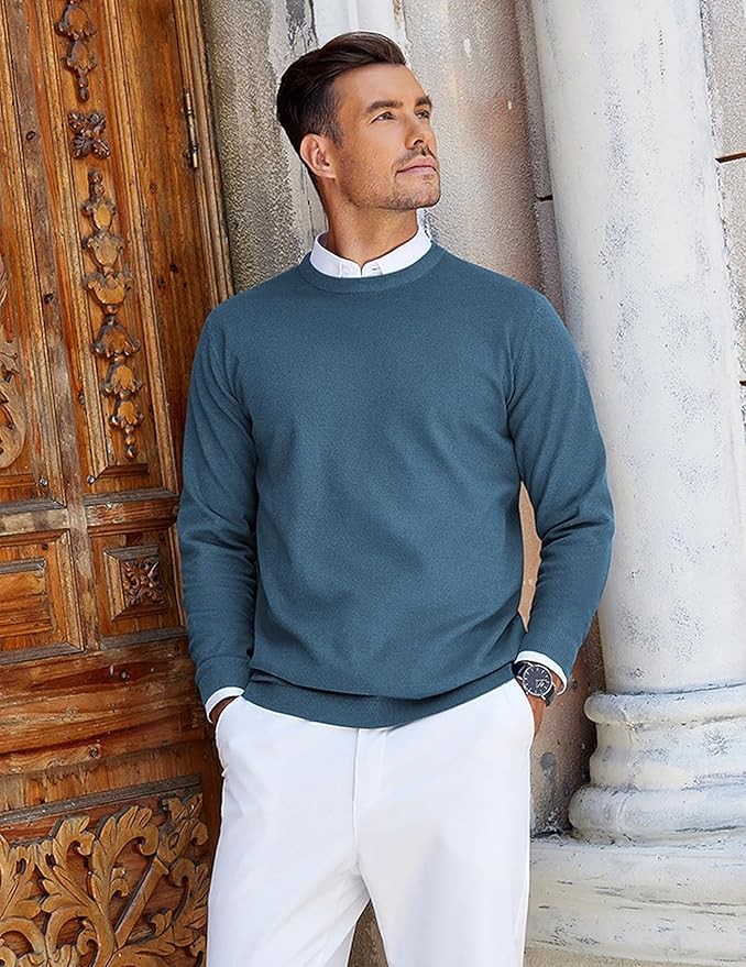 COOFANDY Mens Crew Neck Sweaters Long Sleeve Lightweight Knit Dress Pullover Sweaters