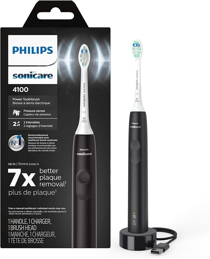 Philips Sonicare 4100 Rechargeable Electric Toothbrush, with Pressure Sensor, 2 Intensity Settings, SmarTimer and QuadPacer, 14-Day Battery Life, Black, Model HX3681/24 Visit the Philips Sonicare Stor