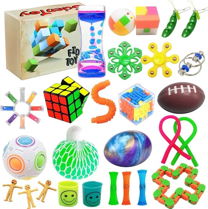 Scientoy Fidget Toy Set, 35 Pcs Sensory Toy for ADD, OCD, Autistic Children, Adults, Anxiety Autism to Stress Relief and Anti Anxiety with Motion Timer, Perfect for Classroom Reward with Gift Box