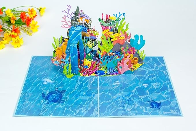 ETA 3D Ocean World Pop Up Card, Coral Reefs Birthday Card for Diving Enthusiasts, Father's Day Gift, H08