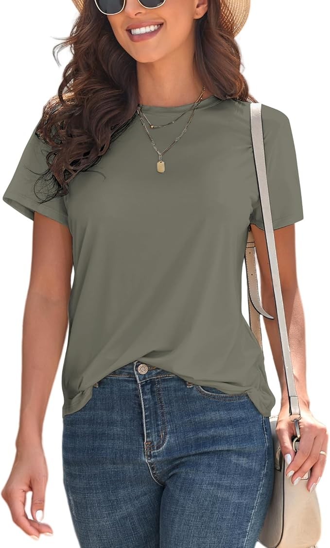 KevaMolly Basic T Shirts for Women UPF 50+ Short Sleeve Casual Summer Tops Trendy Solid Loose Fit Tshirt