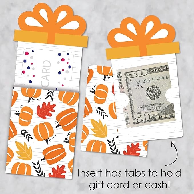 Big Dot of Happiness Fall Pumpkin Thanksgiving & Halloween Cards - Gift Card Sleeves Set of 8