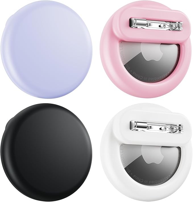 Compatible with Air Tags-4 Pack Apple Kids Hidden, Kids Airtag Holder, AirTag Hidden Kids Holder with Invisible Pin, Anti-lost, Suitable for Children, Elderly, Luggage, Clothing (Black, White, Pink, P