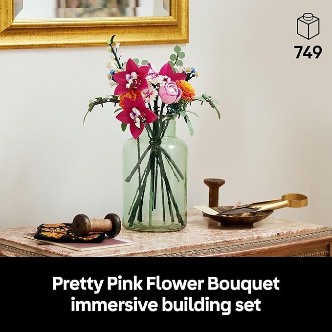 LEGO Botanicals Pretty Pink Flower Bouquet Building Set for Adults - Gifts for Anniversary for Women & Men - Artificial Flowers for Decor or Table Display - 10342