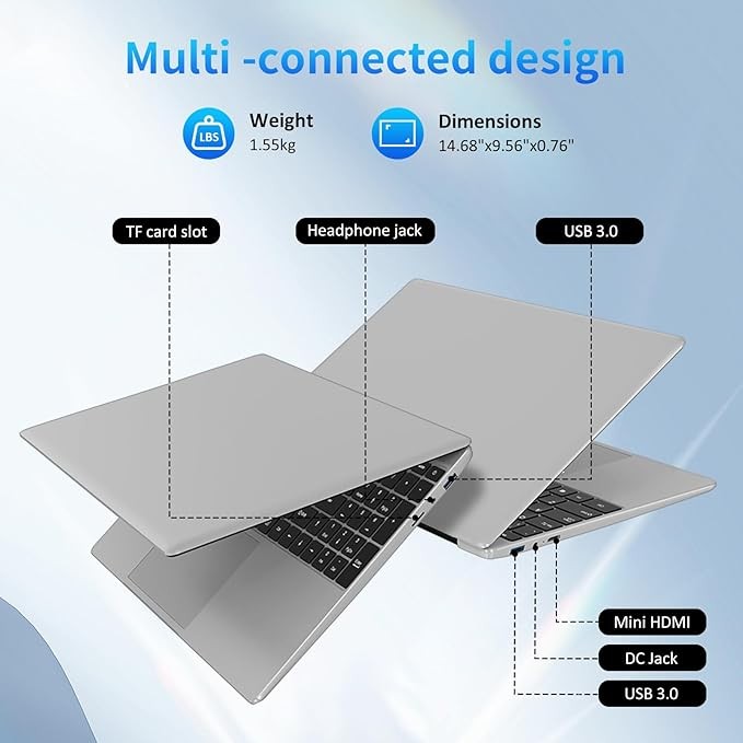 15.6'' Laptop Computer,1080P FHD Display,8GB RAM,512GB SSD,N5095 CPU Business Laptop,Numeric Keypad,Backlit Keyboard,Fingerprint Unlock,SD Card Reader,Webcam, 5GWiFi, HDMI,Silver