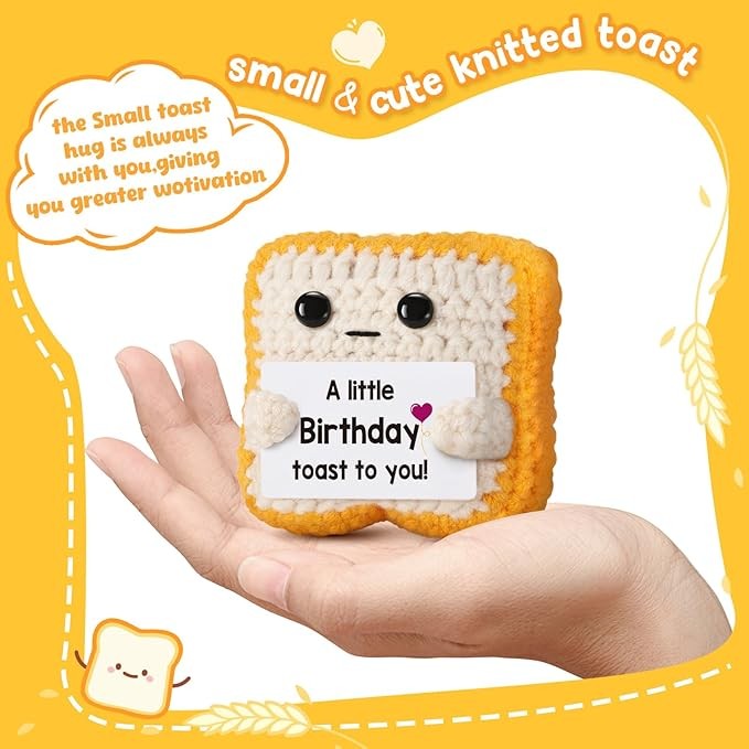 A little Birthday Toast to you - Crochet Toast Happy Birthday Gifts Card, Fathers Day Dad Gifts for Mom Women Men Her Him Sister Best Friend Girls Boys Fanny Handmade Knitted Emotional Positive Toast