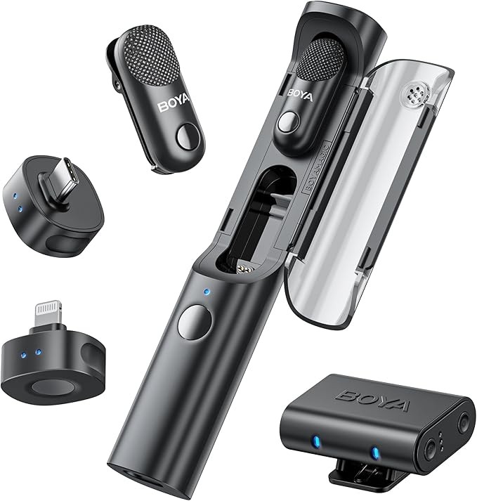 BOYA Magic Wireless Mini Microphones for iPhone/Android/PC/Camera, 4 Form-in-1 Mic, 7g Lightweight,AI Noise Reduction, 48kHz/24bit,APP Control, 328ft Range,Microphone for Recording(Stand not included)