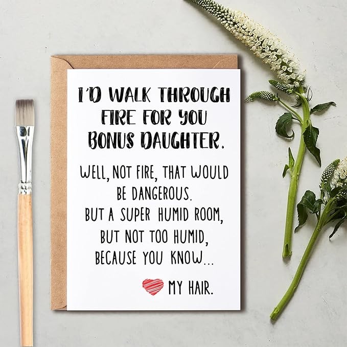 OystersPearl Gifts For Bonus Daughter From Mom I'd Walk Through Fire For You Bonus Daughter Card - Bonus Daughter Gifts For Her Graduation Gifts - Daughter Card