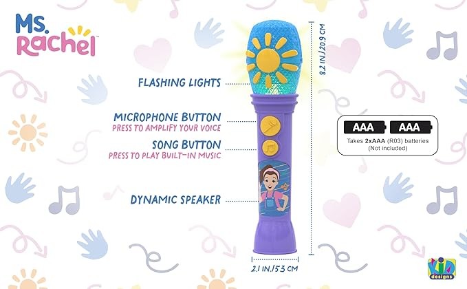 eKids Ms Rachel Toy Microphone for Kids, Includes Built-in Music and Lights, Toddler Toys for Ages 18 Months and Up (Purple)