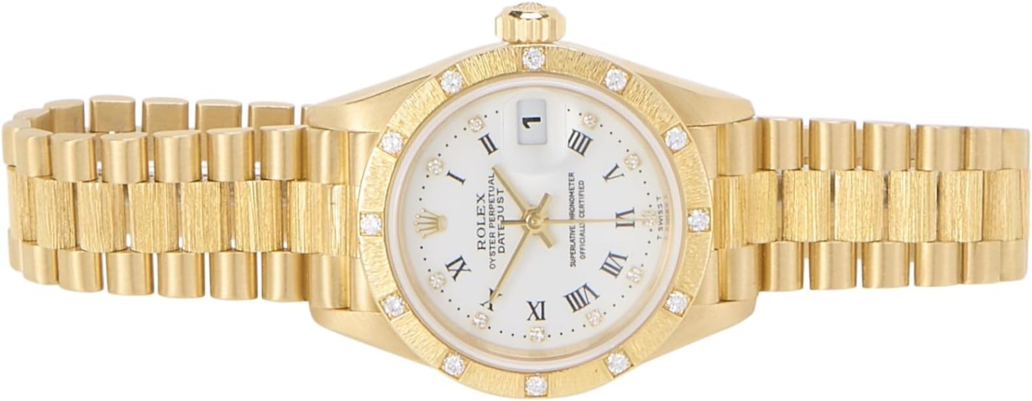 Pre-Loved Diamond 18K Gold Bark Datejust President 69288 26mm, White