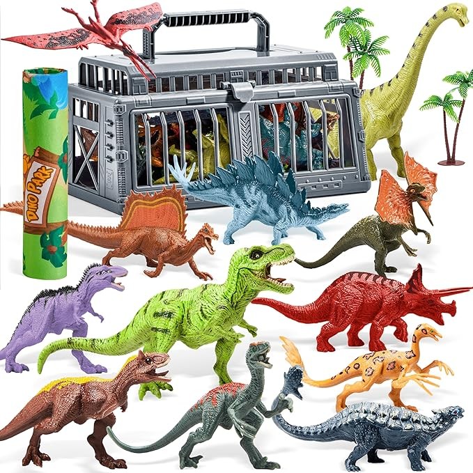 JOYIN Dinosaur Toys with Activity Play Mat & Storage Cage, 19 PCS Realistic Dinosaur Figures & Trees for Toddlers Kids Ages 3-5, Ideal for Boys and Girls Gift