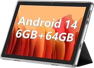 Android Tablet, 10.1 inch Android 14 Tablets 6GB RAM 64GB ROM 1TB Expand, 1280x800 IPS HD Touchscreen,6000mAh Battery, Bluetooth, Dual Camera, GMS, WiFi (Black