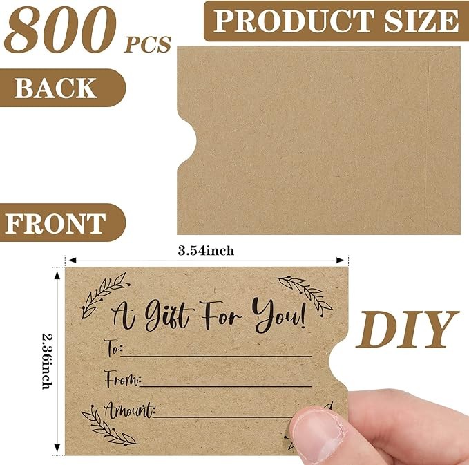 800 Pcs Gift Card Envelopes Sleeves Credit Card Holders Brown Kraft Mini Business Hotel Key Envelopes Sleeves for Invitations Cash Money Bulk, 2.4 x 3.5 Inches (Black)