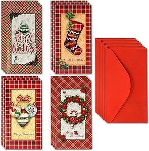 Gift Boutique Christmas Money or Gift Card Holders with Envelopes 12 Count in 4 Assorted Pop up Merry Xmas Design with Slot for Holiday Greeting Cards Cash Check Dollars Flower Arrangement Cards
