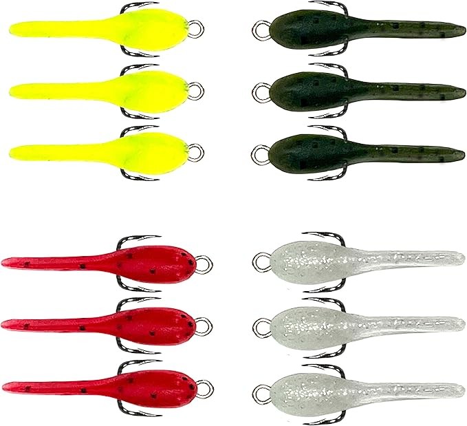 DELONG LURES: Bluegill Fishing Lures, Made in America Valure 12 Pack, 1.5" pre-Rigged Tadpole Lures for panfishing, Used as a Jerk Bait or Under a Bobber, Easy to use Soft Plastic Fishing Lures