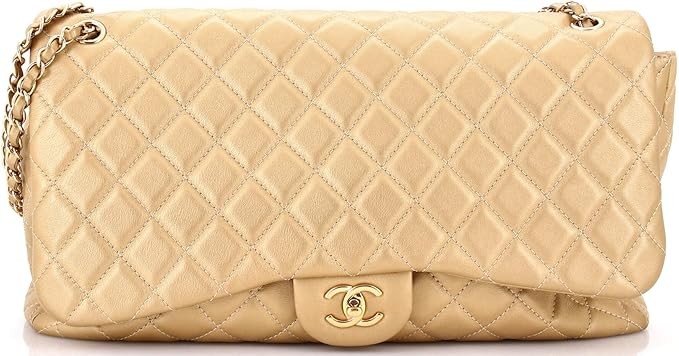 Pre-Loved XXL Travel Flap Bag Quilted Calfskin Small, Gold