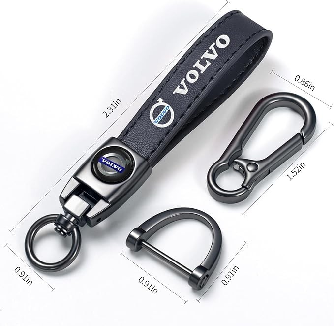Genuine Leather Car Keychain Keyring Accessories Compatible with Volvo series Car Keychains Family Present for Man and Woman（Black）