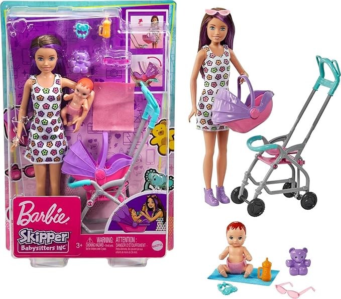 Barbie Skipper Babysitters, Inc. Playset with Skipper Babysitter Doll (Brunette), Stroller, Baby Doll & 5 Accessories, Toy for 3 Year Olds & Up