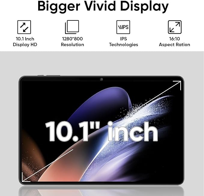 Tablet 10 inch Android 15 Tablets, 3GB RAM 64GB ROM 1TB Expand, Quad-Core Processor, 1280x800 LCD Touch Screen, WiFi 5, Dual Camera, BT5.0, 6000mAh Battery (Black)