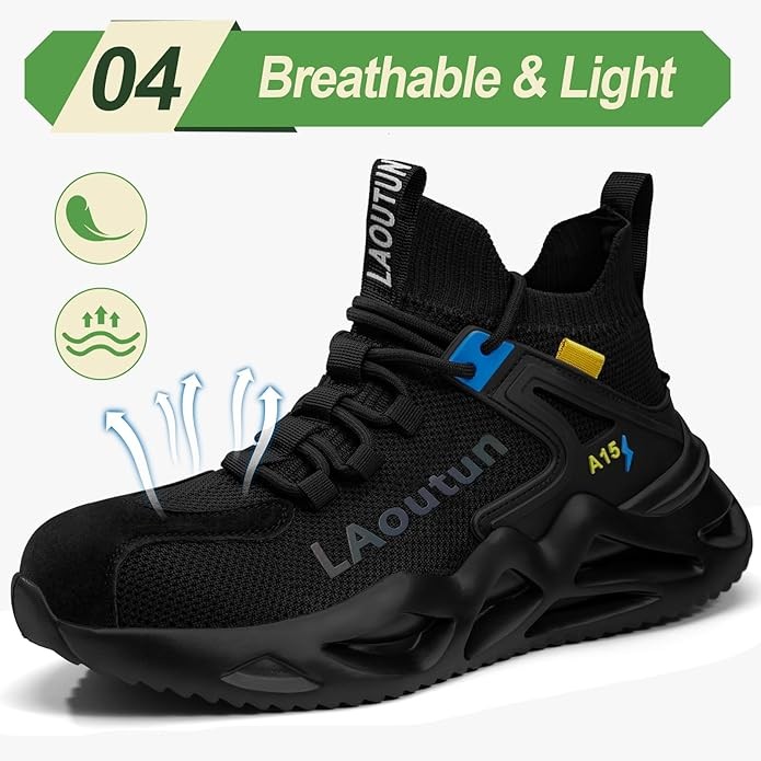LAoutun Steel Toe Shoes for Men Women Work Shoes Safety Sneakers Shoes Comfortable Lightweight Puncture Proof Slip on Indestructible Work Shoes