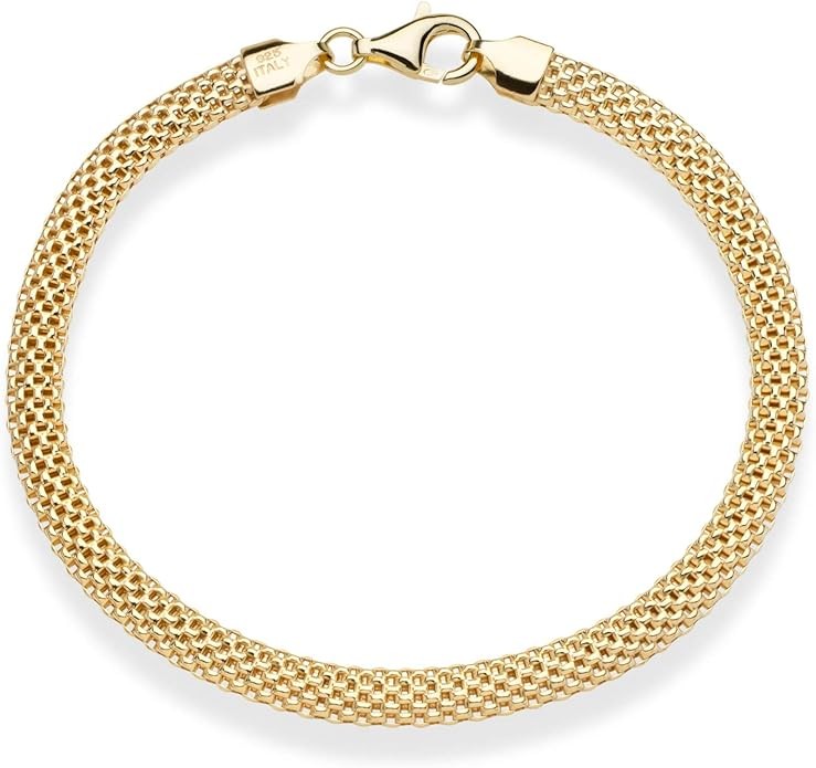Miabella 18K Gold Plated 925 Sterling Silver Italian 5mm Mesh Link Chain Bracelet for Women, Made in Italy