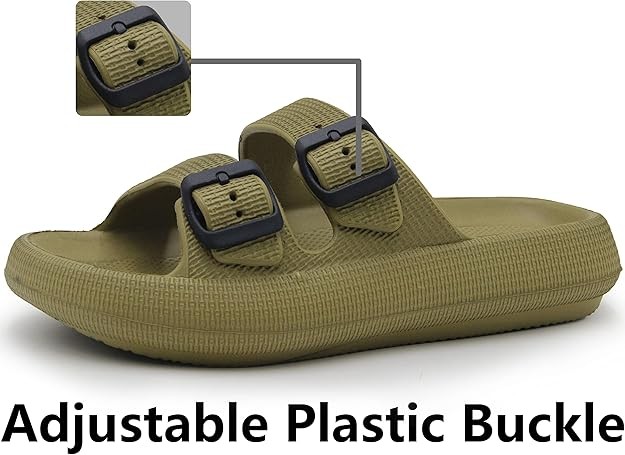 Weweya Sandals for Women and Men - Pillow Slippers - Double Buckle Adjustable Slides - EVA Flat Sandals