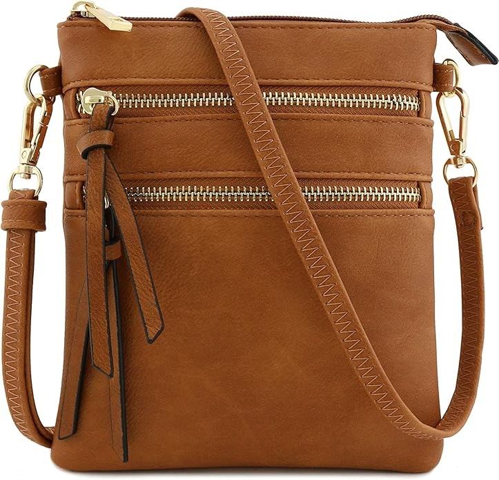 Isabelle Small Lightweight Shoulder Bag for Women, Mini Multi Zipper Pocket Crossbody Handbag with Adjustable strap