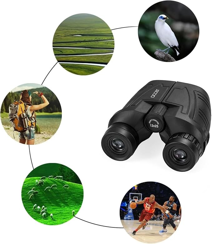 Occer 12x25 Compact Binoculars for Adults and Kids, Large Eyepiece Waterproof Binoculars, Low Light Vision, High Magnification Easy Focus Binoculars, Suitable for Bird Watching, Outdoor Hunting, Trave