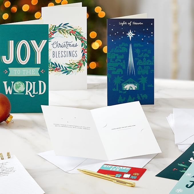 Hallmark Money and Gift Card Holder Christmas Card Assortment (36 Cards and Envelopes) Blue and Green, Peace, Hope, Joy