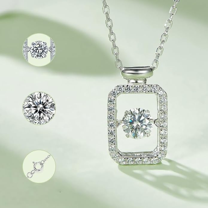 14K Solid Gold over S925 Silver Exquisite Hollow Square Necklace with 0.5 Carat Round Cut Diamond Pendant Necklace, A Luxurious Gift