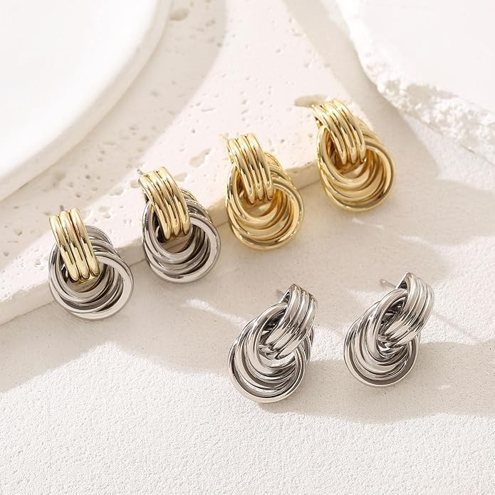 14K Gold Plated Knot Earrings for Women Gold Silver Earrings Heart Link Drop Dangle Earring Chunky Golden Knotted Statement Jewelry