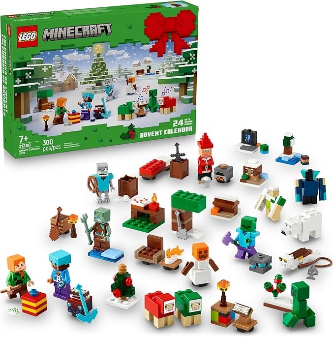 LEGO Minecraft Advent Calendar 2025 Building Toy - Kids Holiday Countdown Set for Boys & Girls, Ages 7+ - 24 Buildable Surprises & 8 Minifigures for Gamers - Collectible Gift for Christmas - 21280