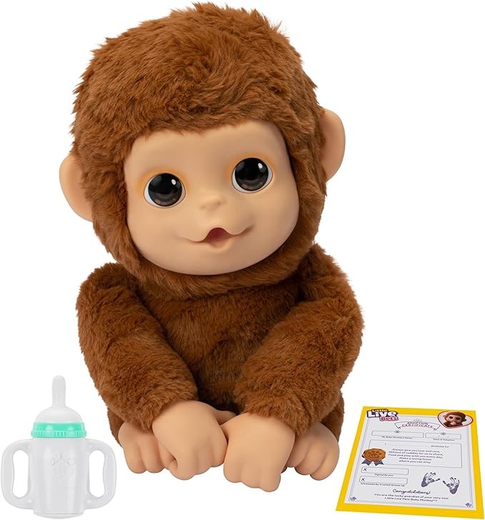 Little Live Pets My Baby Monkey Mango, 50+ Sounds and Reactions, Plush Interactive Monkey Toy Set with Accessories, Interactive Pets for Kids Ages 4+