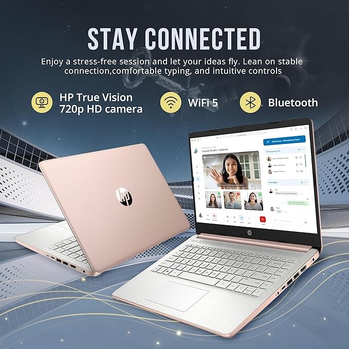 HP Stream 14" HD BrightView Laptop, Intel Celeron N4120, 16GB RAM, 416GB Storage (128GB eMMC + 288GB Docking Bundle), Intel UHD Graphics, 720p Webcam, Wi-Fi, 1 Year Office 365, Windows 11 S, Gold