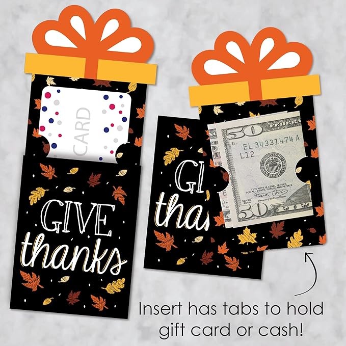 Big Dot of Happiness Give Thanks - Thanksgiving Party Money and Gift Card Sleeves - Nifty Gifty Card Holders - Set of 8