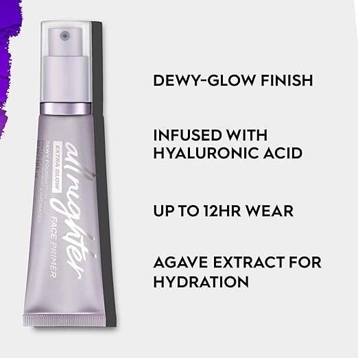 Urban Decay All Nighter Extra Glow Face Primer, Dewy Finish, Smoothing & Hydrating Base for Foundation Face Makeup, Hyaluronic Acid & Agave Extract, Paraben-free - 1 fl oz