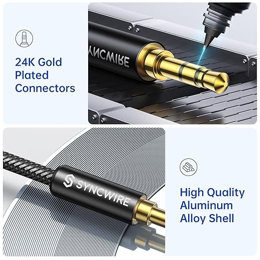 Syncwire 3.5mm Nylon Braided Auxiliary Cable (3.3 ft/1 m, Hi-Fi Sound Quality), Audio Aux-In Adapter Male to Male Cable for Headphones, Car, Home Stereo, Speakers, iPhone, iPad, iPod, Echo, and More -