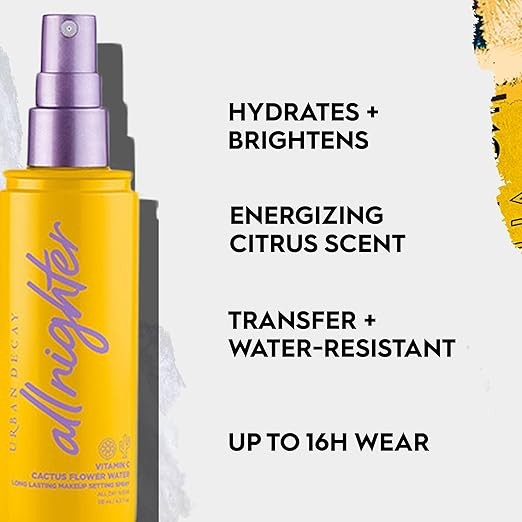 Urban Decay All Nighter Vitamin C Hydrating Makeup Setting Spray for Face, Transfer-Resistant, Waterproof, 16 HR Wear, with Vitamin C & Cactus Flower Water, Illuminated Finish, for Dry Skin, Vegan