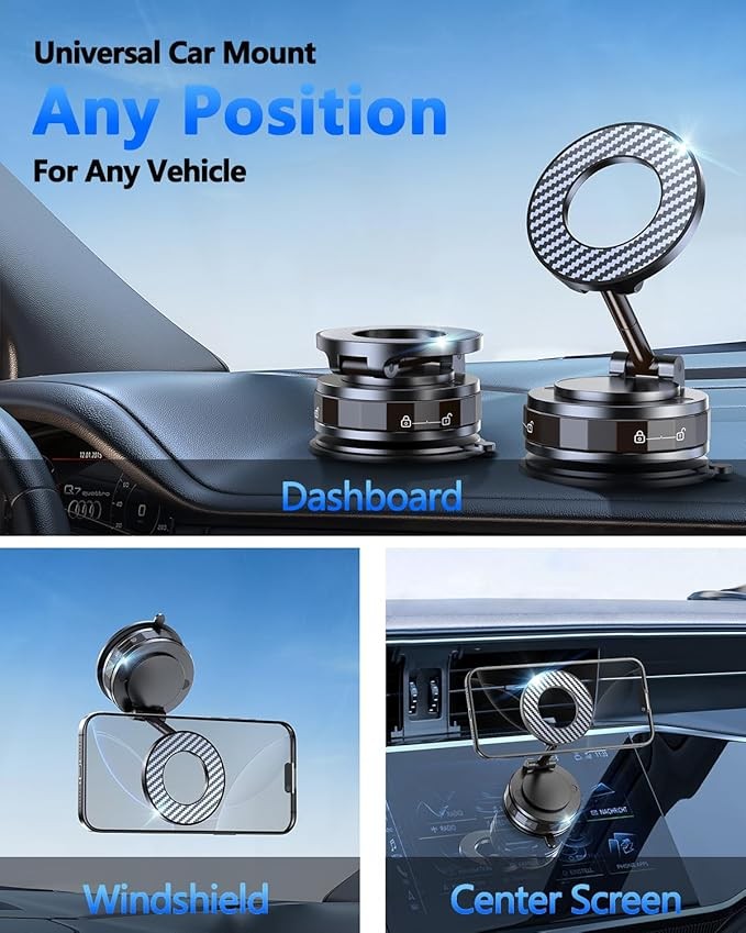 Vacuum Magnetic Car Phone Holder for Mag-Safe [89+LBS Suction & 3200gf Magnetic] 360° Adjustable Ultra Suction Cup Phone Holders for Your Car, Car Mount for iPhone 17 Pro Max 16 15 14 13 12 Air Plus