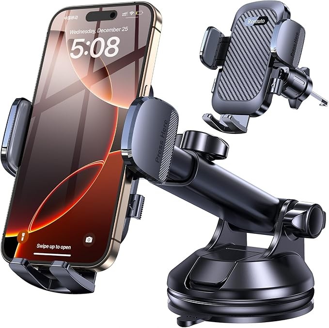 Romuto Car Phone Holder Mount【2025 Strongest Suction】 Phone Mount for Car Dash Pad Cell Phone Holders for Your Car Accessories for Women Men Dashboard/Windshield/Vent Truck Stand for iPhone Samsung