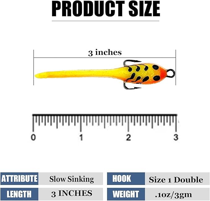 DELONG LURES 3" Tadpole pre Rigged Fishing Lures for Bass, Animated Crappie Fishing Bait Scented Pre Rigged Fishing Tackle Fishing Lures for Freshwater